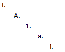 The standard outline layout used by the Policy Library - uppercase roman, uppercase alpha, decimal, lowercase alpha, lowercase roman